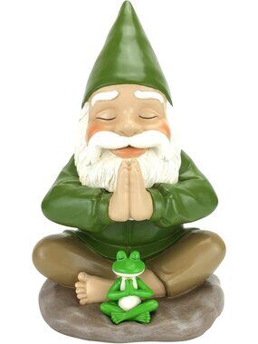 Large 9¼” Zen Gnome & Frog Figurine - Tranquil Fairy Garden Decor, Peaceful